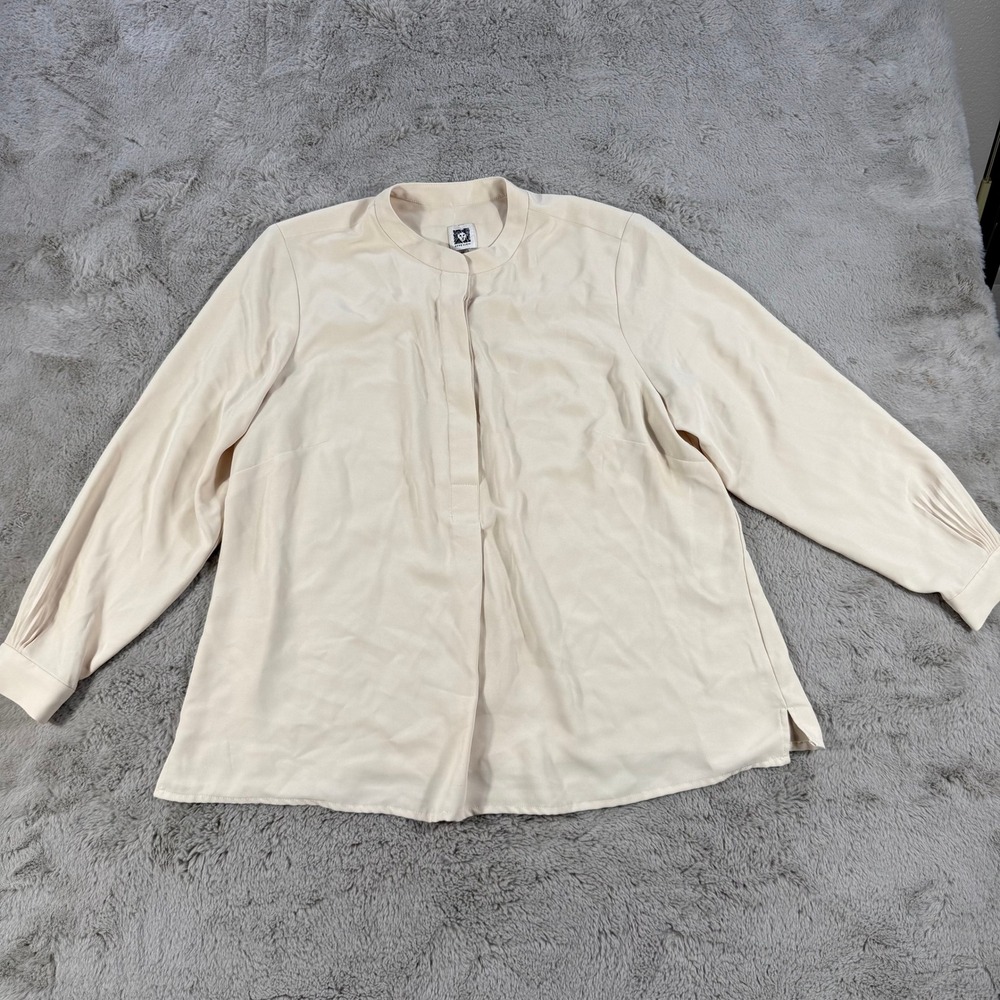 Anne Klein‎ 1X Ivory Long Sleeve Button Down Tunic Blouse Classic Career Office